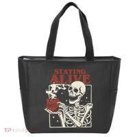 Halloween Staying Alive Skeleton Drink Coffee Funny Skeleton Tote Bag thumb 0