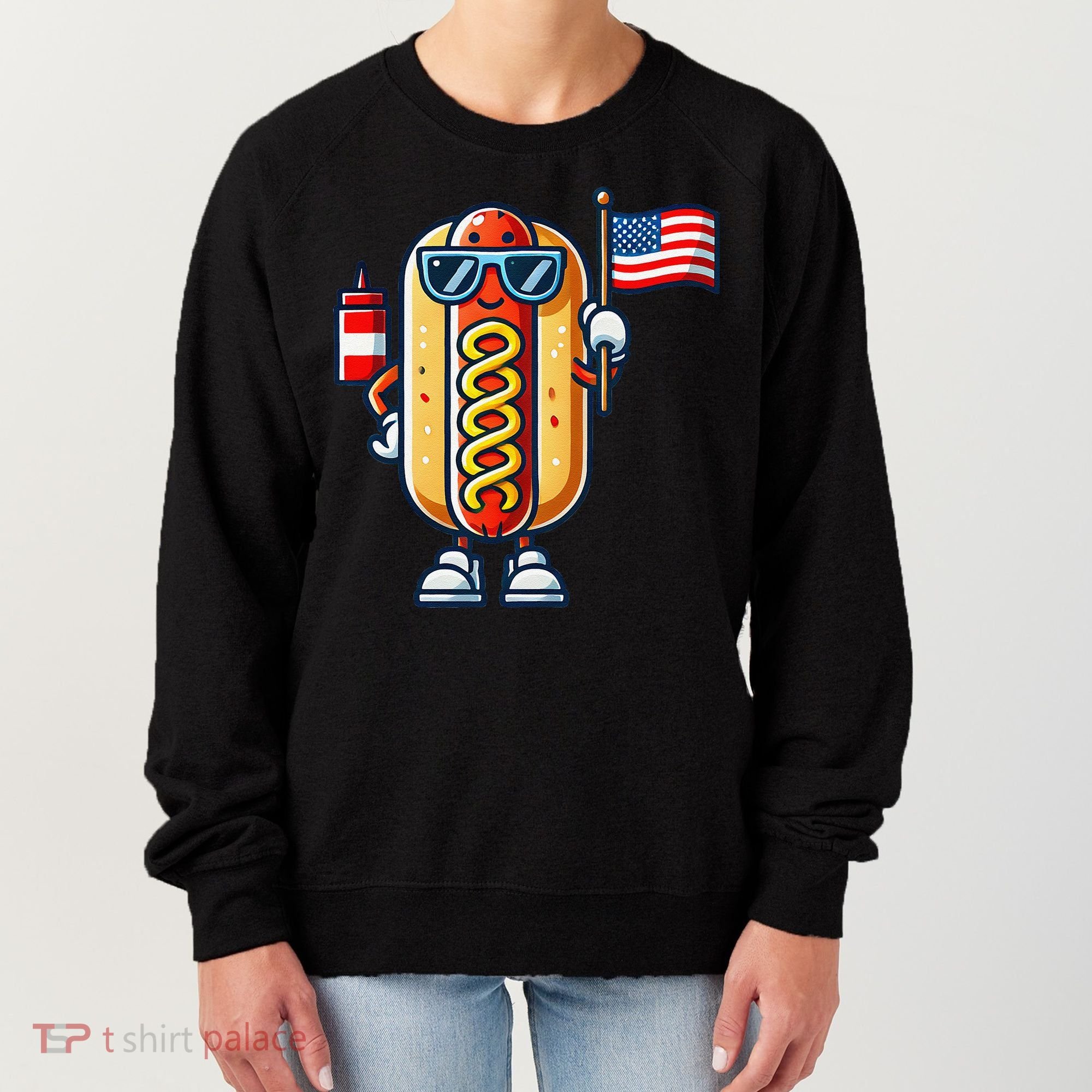 Hotdog Sunglasses American Flag Women's Sweatshirt