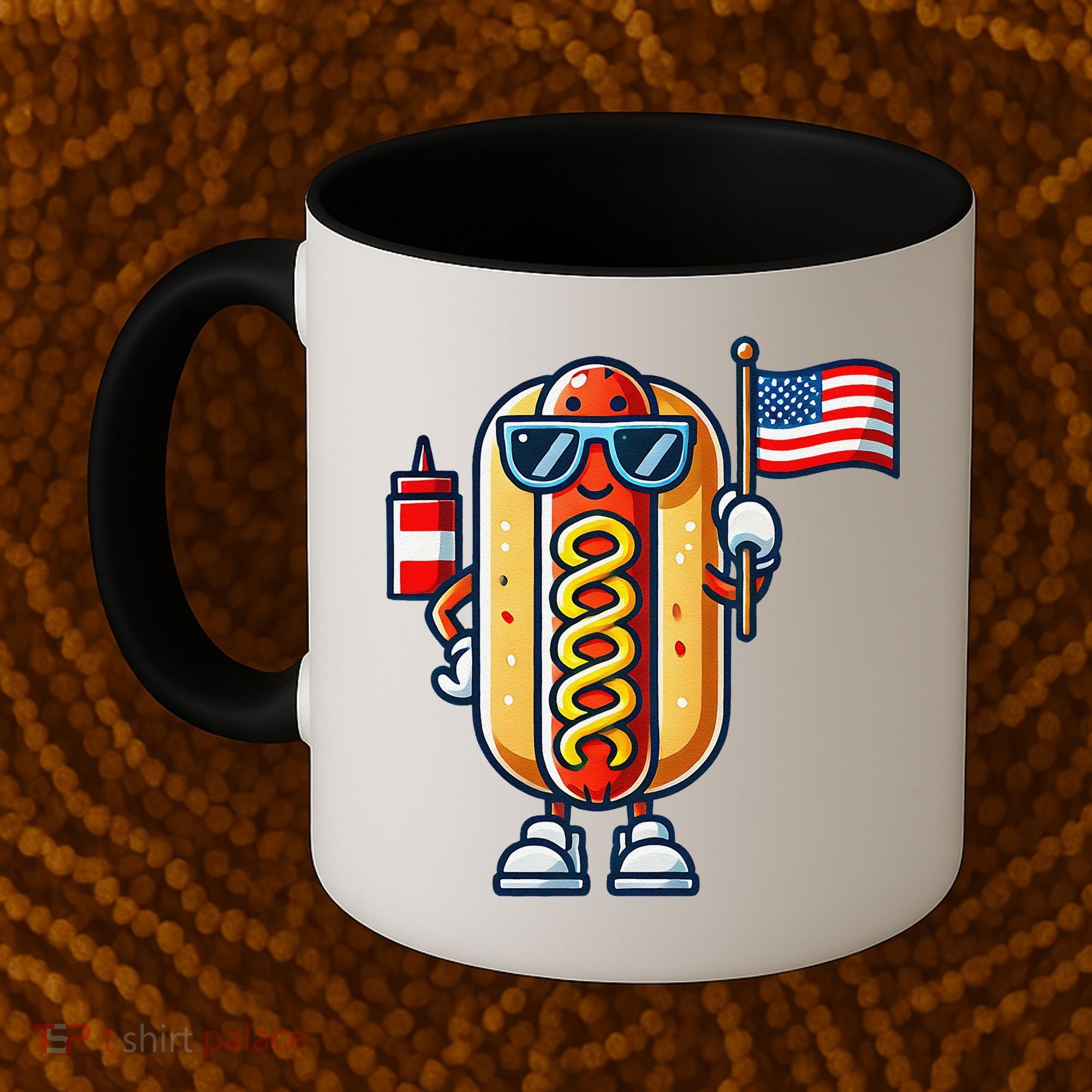 Hotdog Sunglasses American Flag Coffee Mug