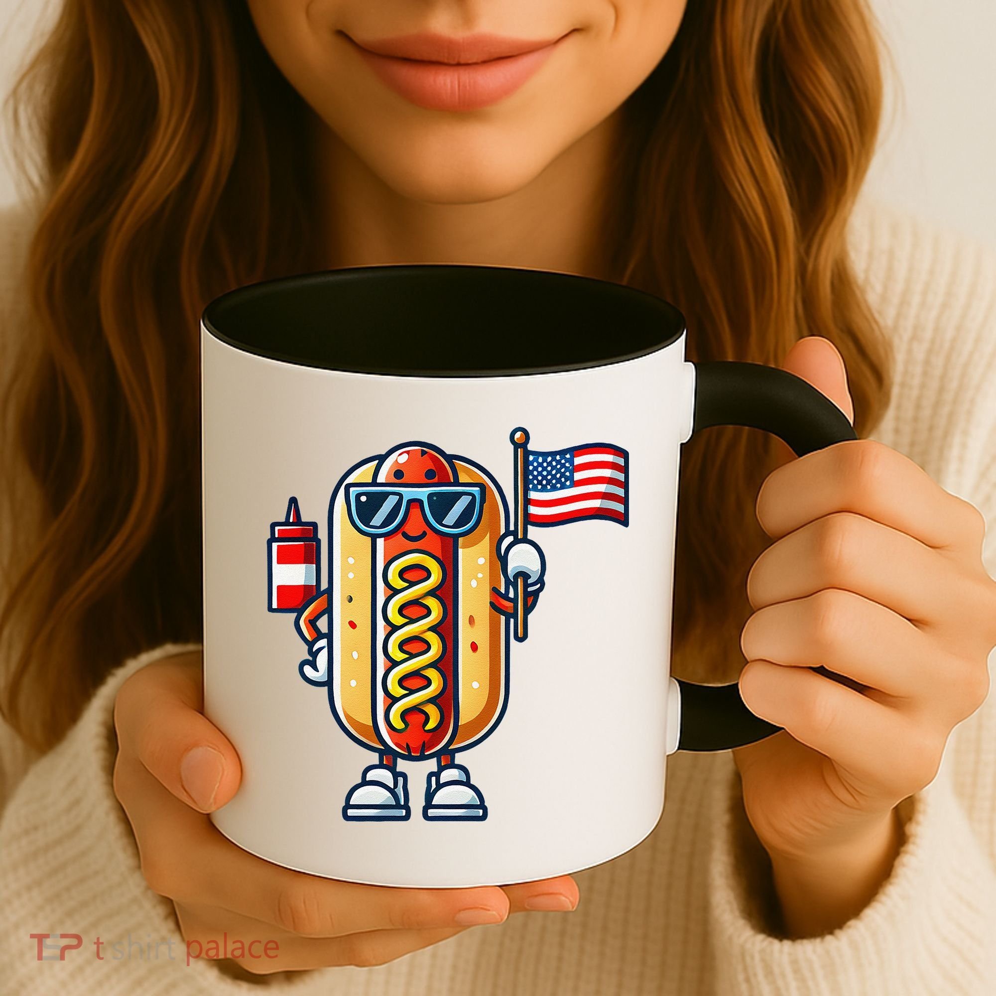 Hotdog Sunglasses American Flag Coffee Mug
