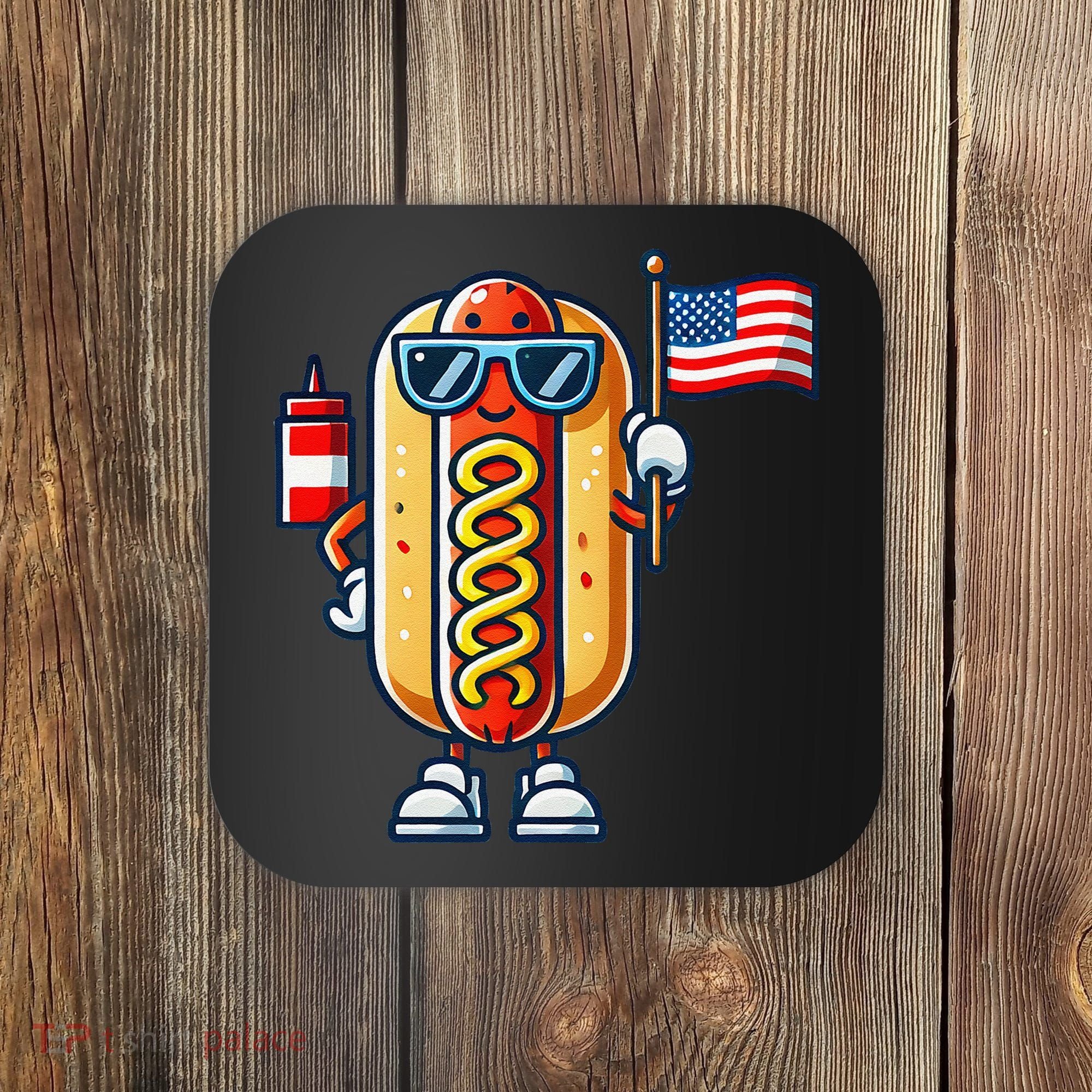 Hotdog Sunglasses American Flag Coaster