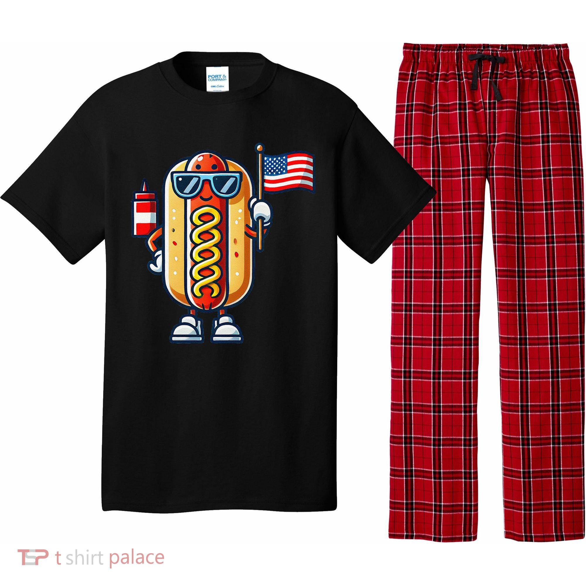 Hotdog Sunglasses American Flag Pajama Set