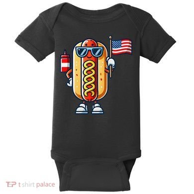Hotdog Sunglasses American Flag Baby Bodysuit