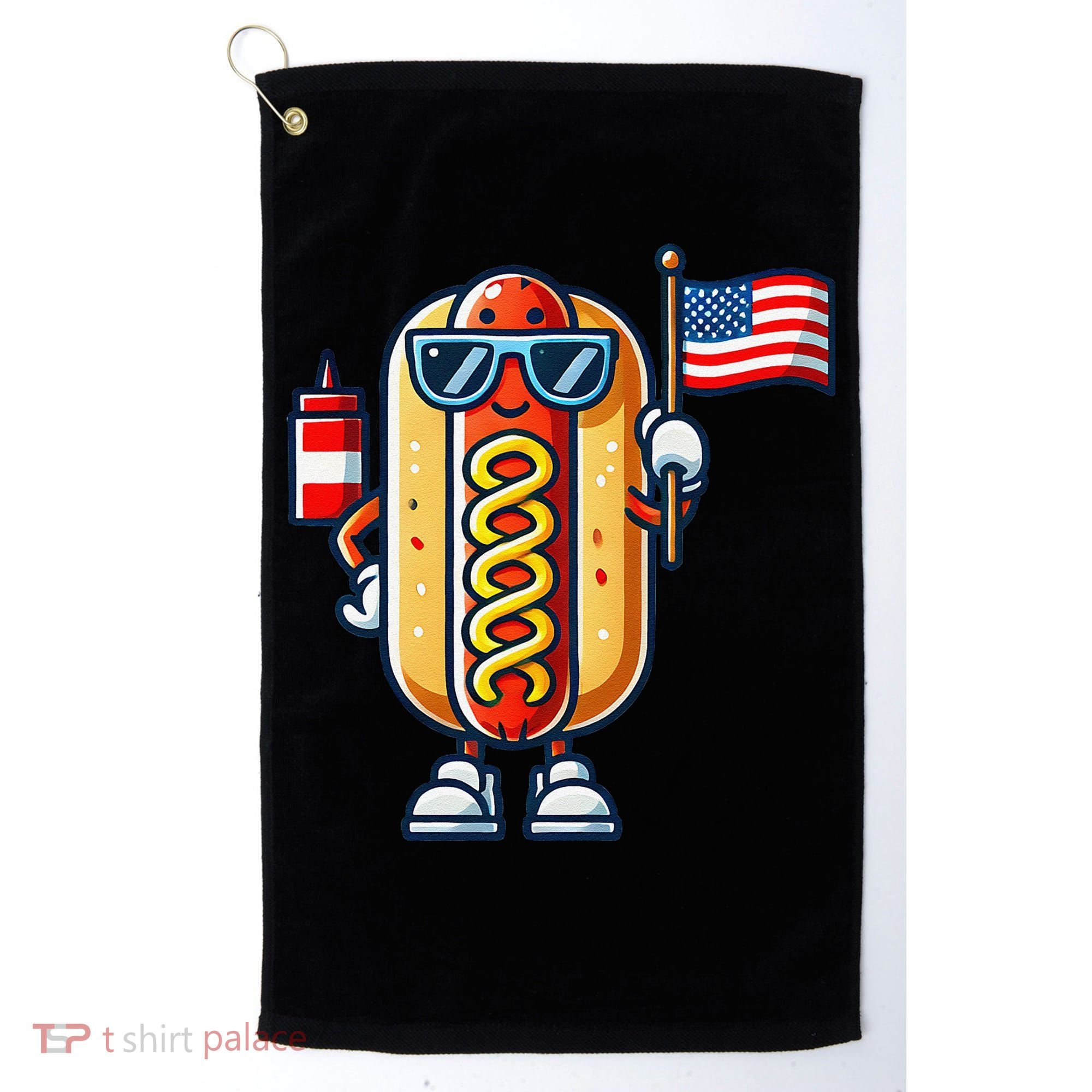 Hotdog Sunglasses American Flag Golf Towel