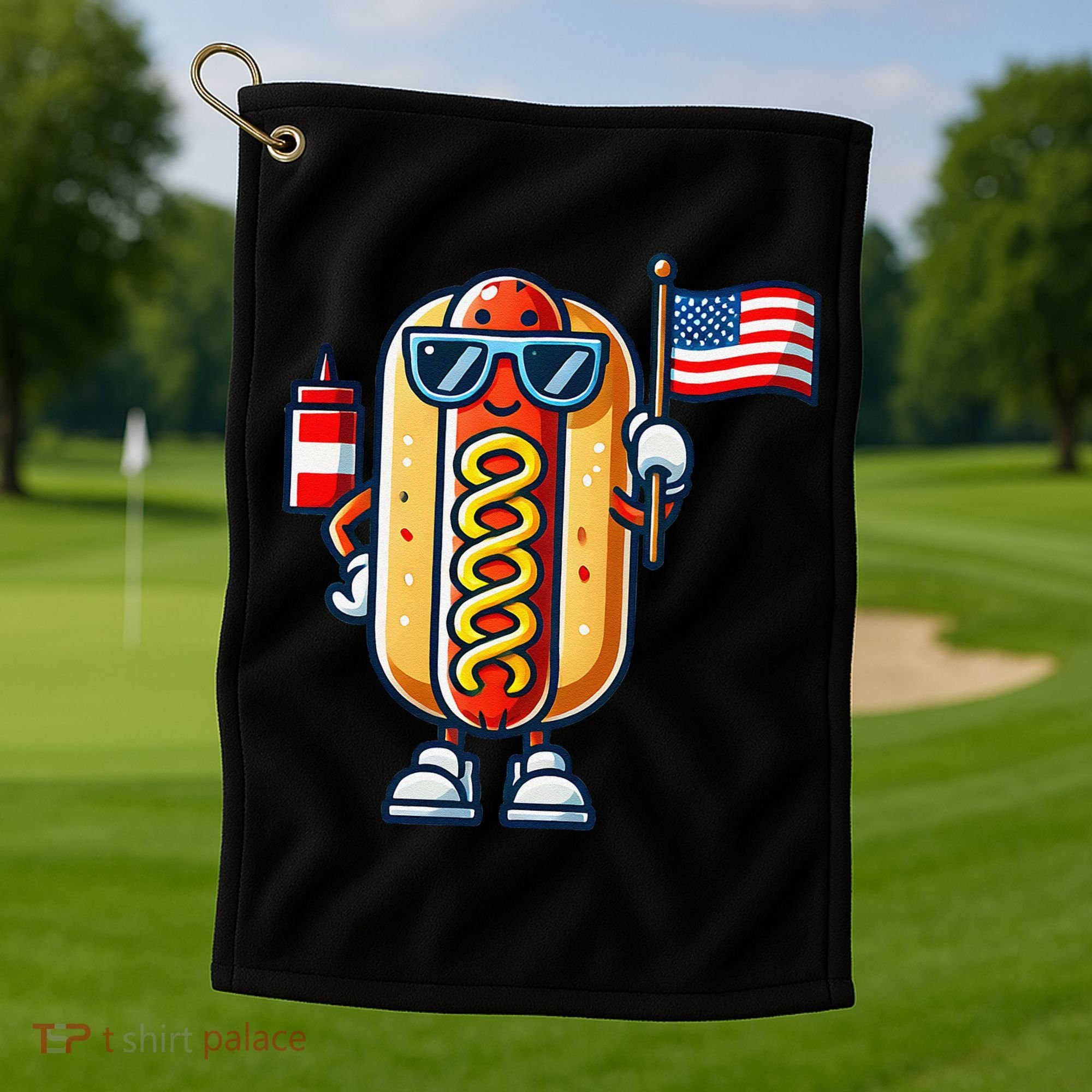 Hotdog Sunglasses American Flag Golf Towel