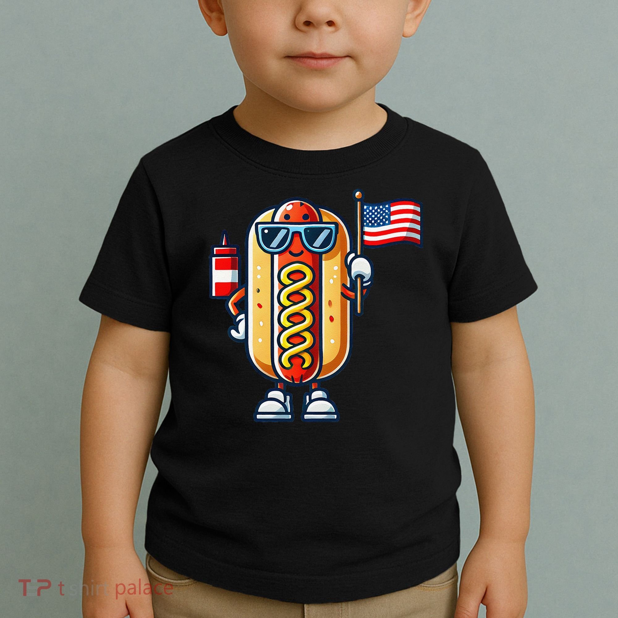 Hotdog Sunglasses American Flag Toddler T-Shirt