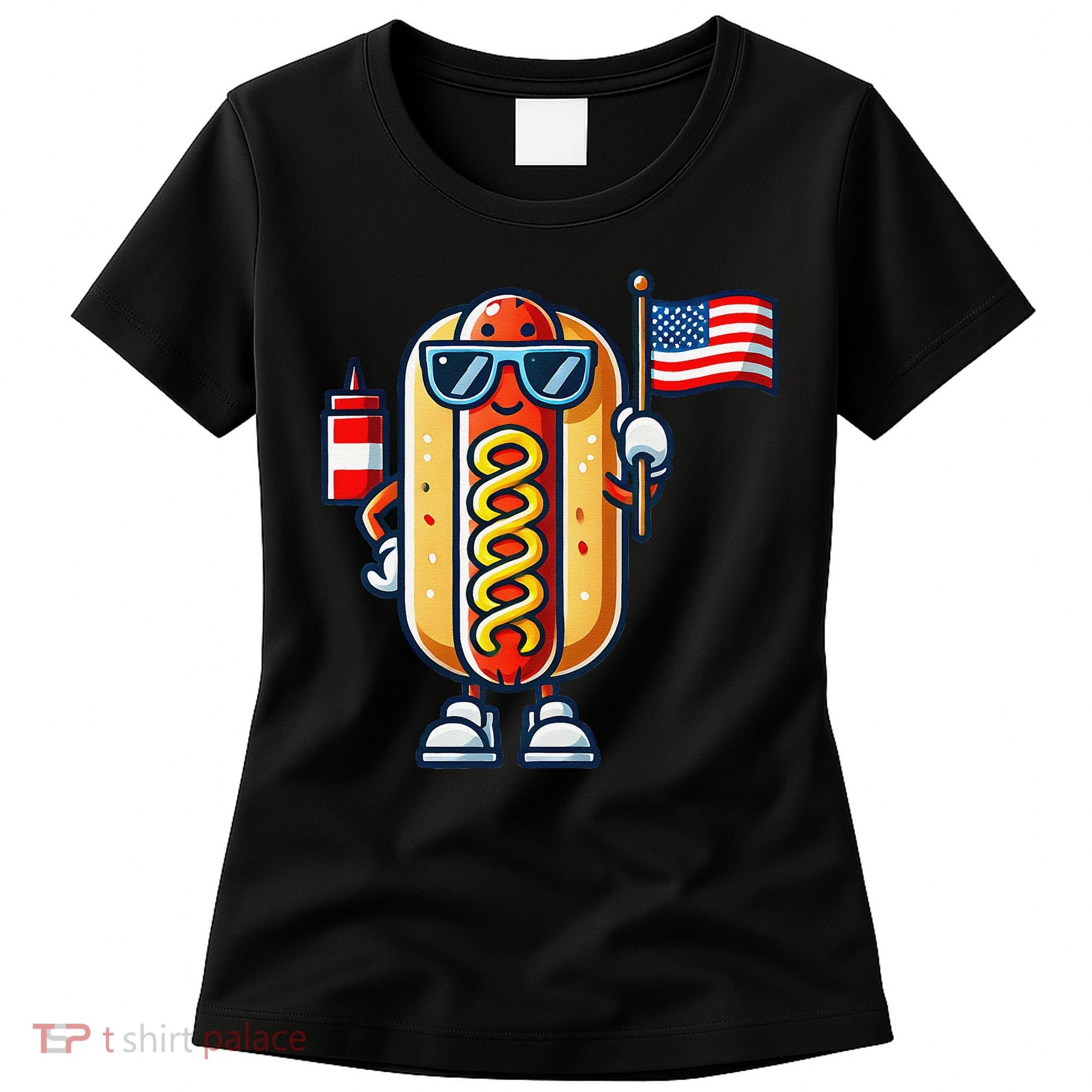Hotdog Sunglasses American Flag Women's T-Shirt