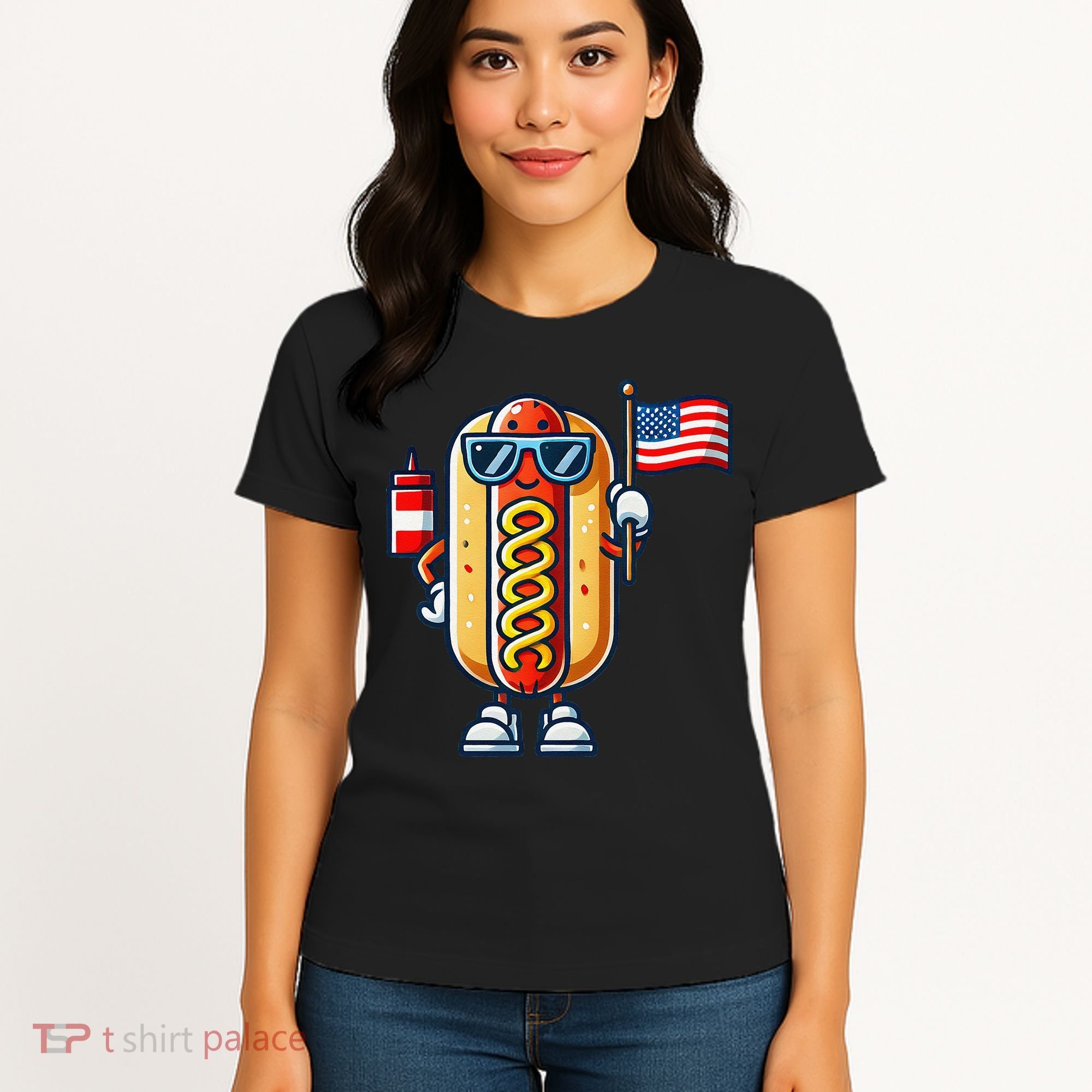 Hotdog Sunglasses American Flag Women's T-Shirt