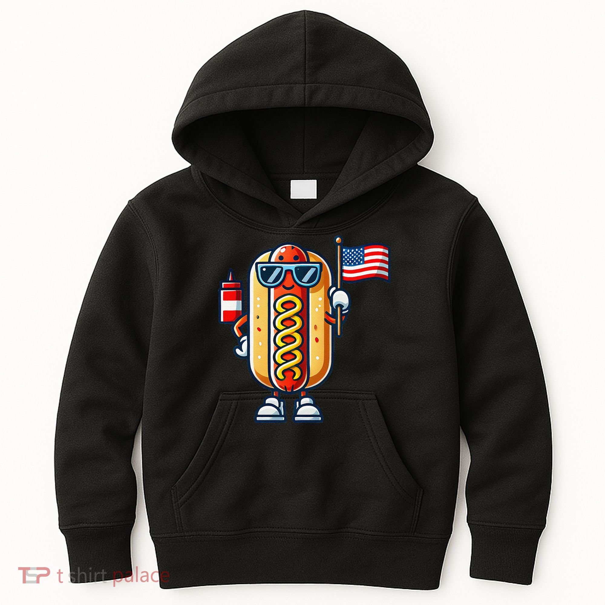 Hotdog Sunglasses American Flag Kids Hoodie