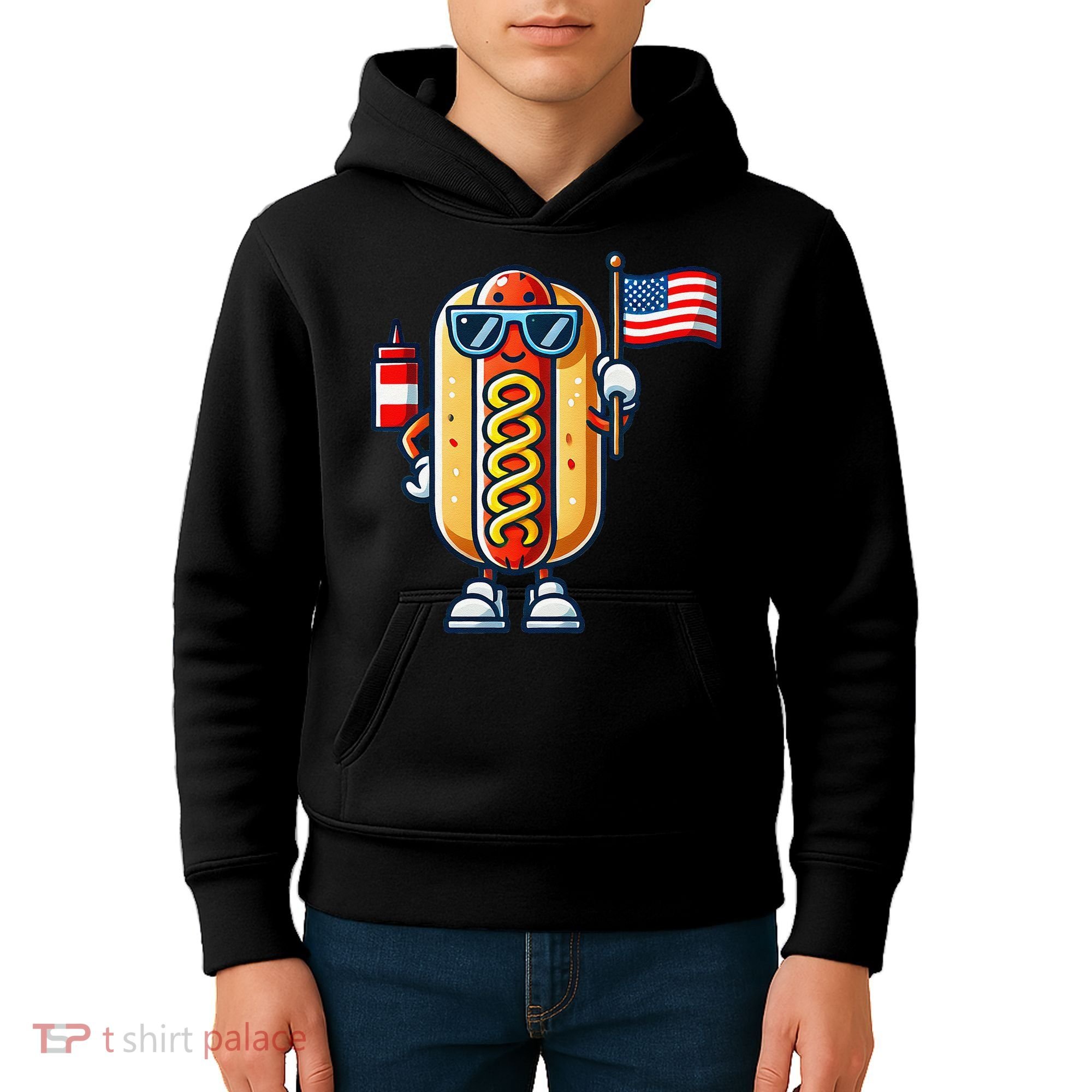 Hotdog Sunglasses American Flag Kids Hoodie