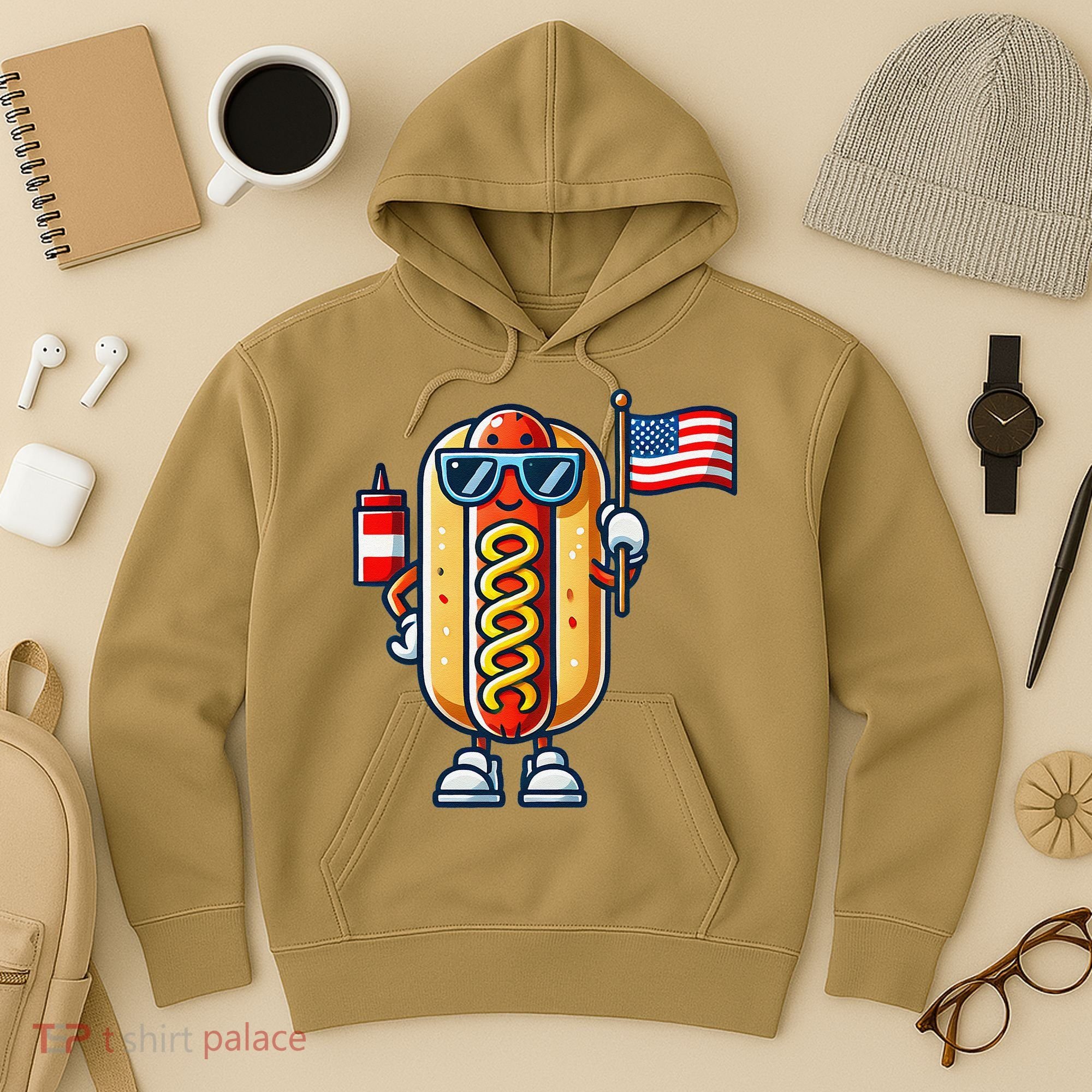 Hotdog Sunglasses American Flag Hoodie