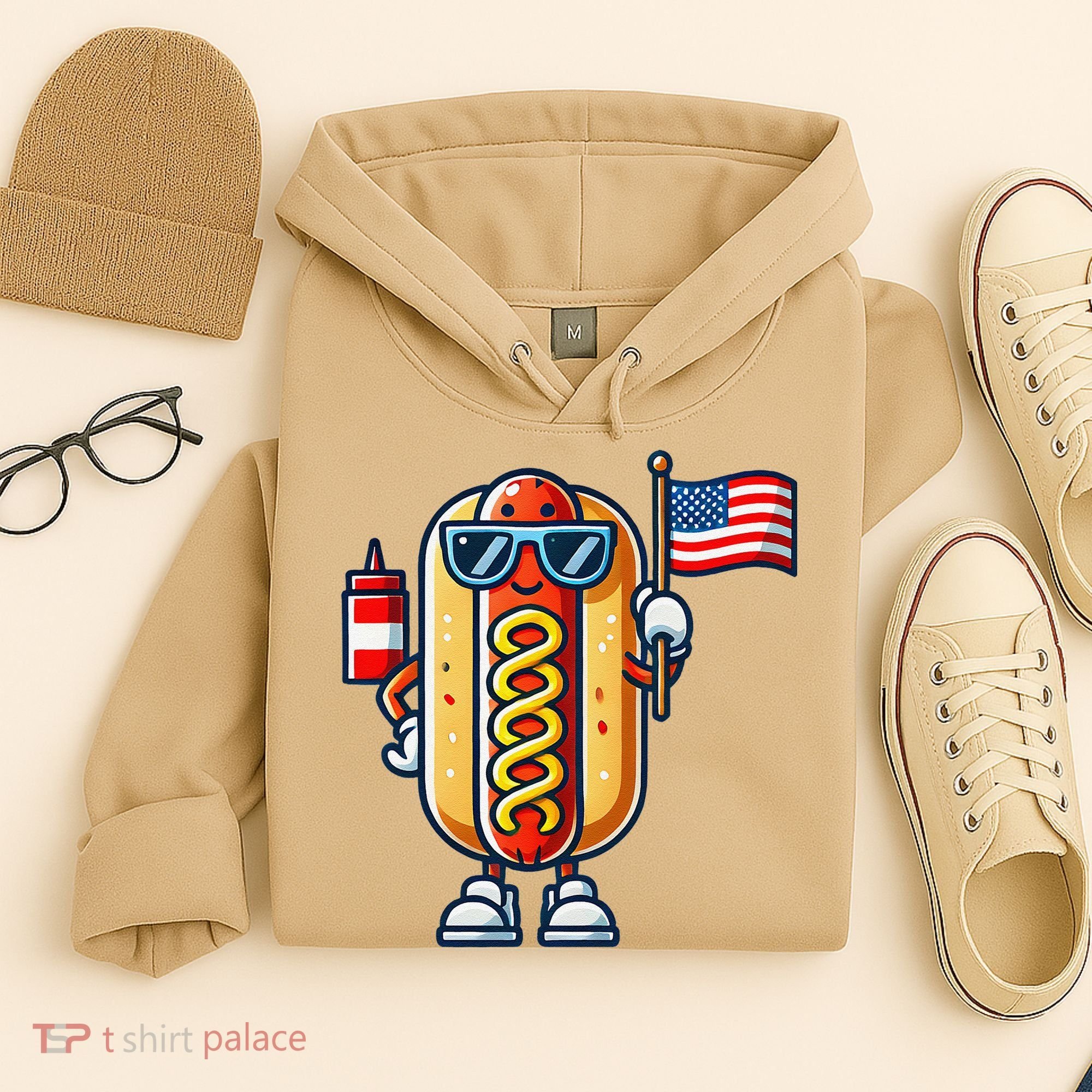 Hotdog Sunglasses American Flag Hoodie