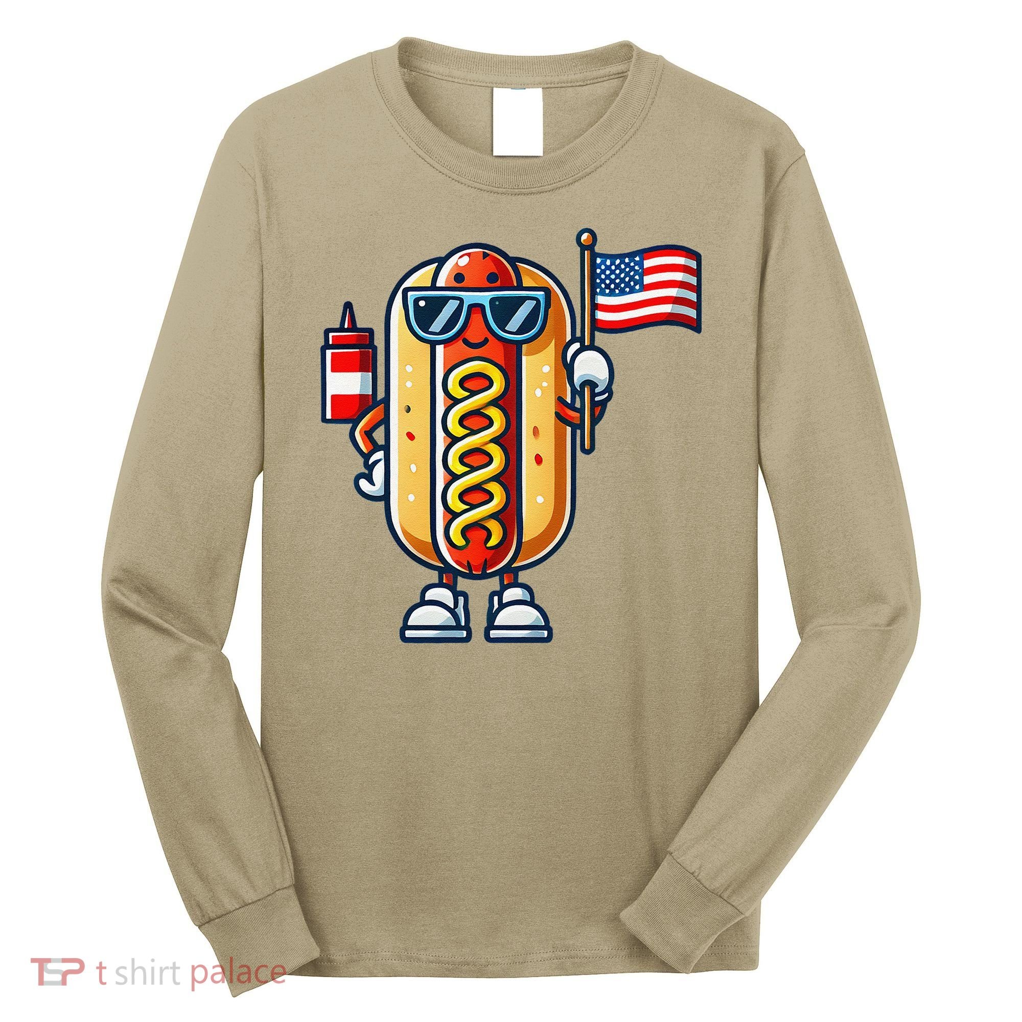 Hotdog Sunglasses American Flag Long Sleeve Shirt