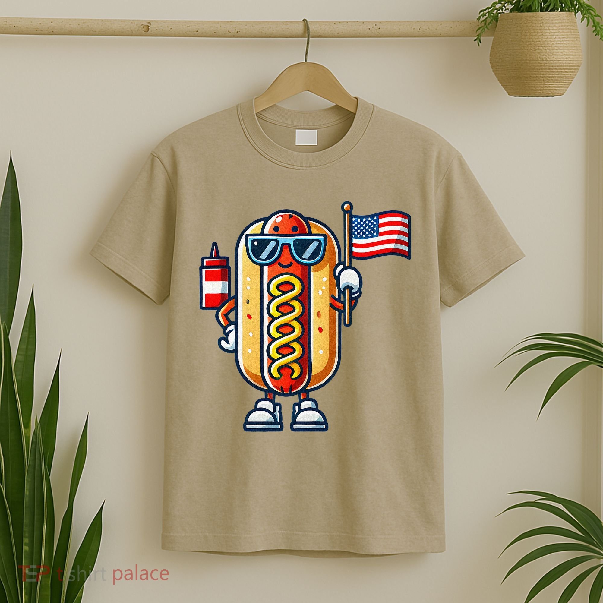 Hotdog Sunglasses American Flag T-Shirt