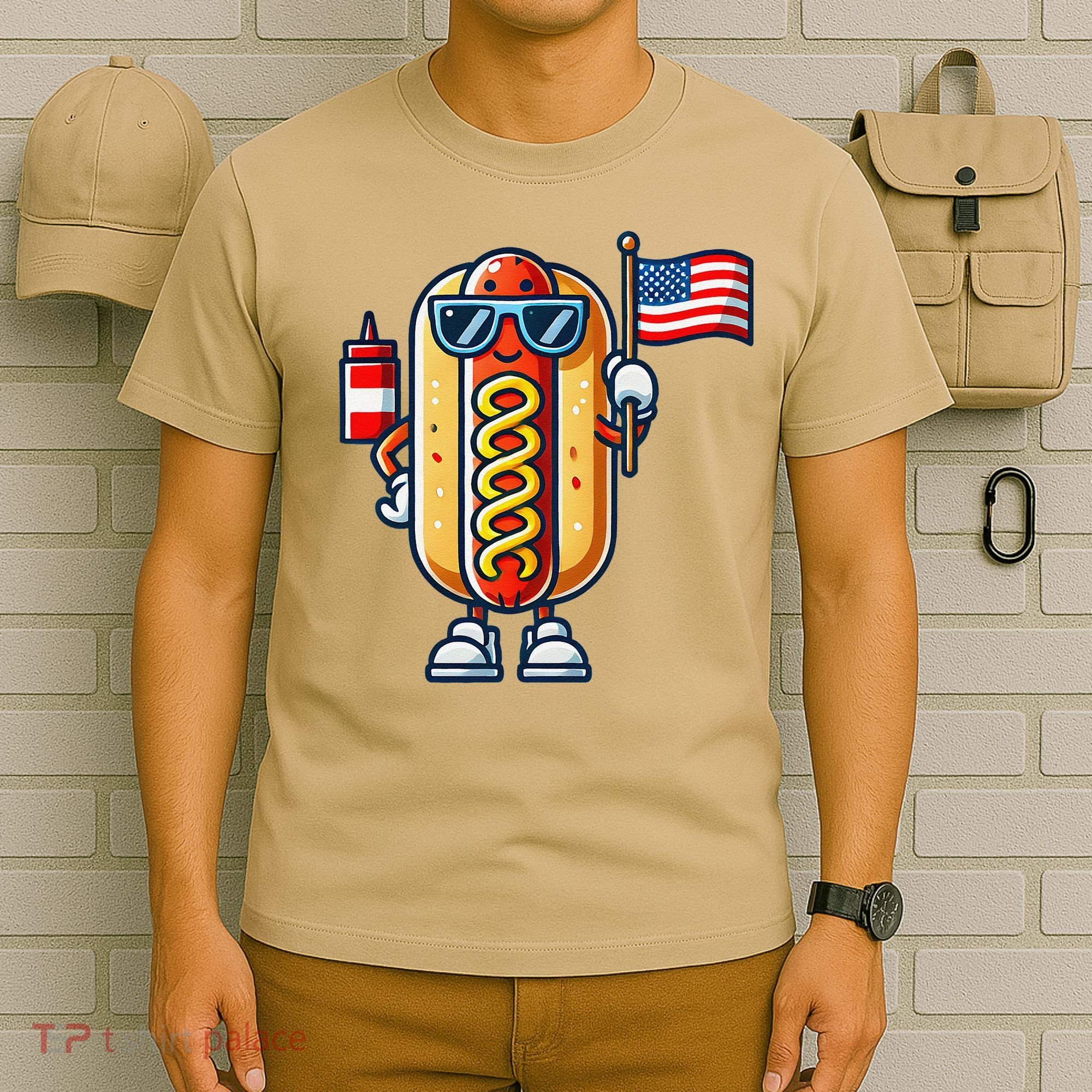 Hotdog Sunglasses American Flag T-Shirt
