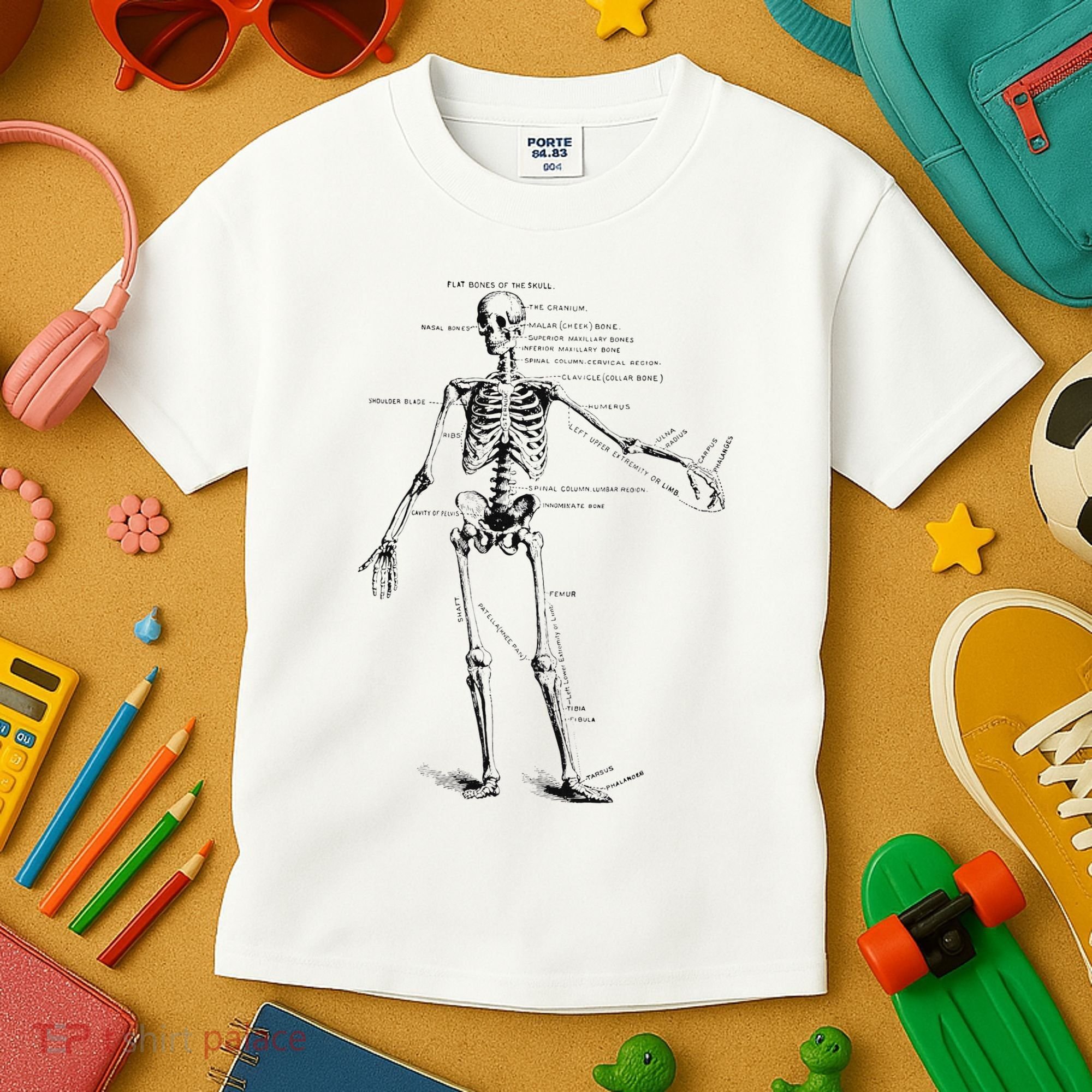 Human Skeleton Anatomy Drawing Diagram Kids T-Shirt
