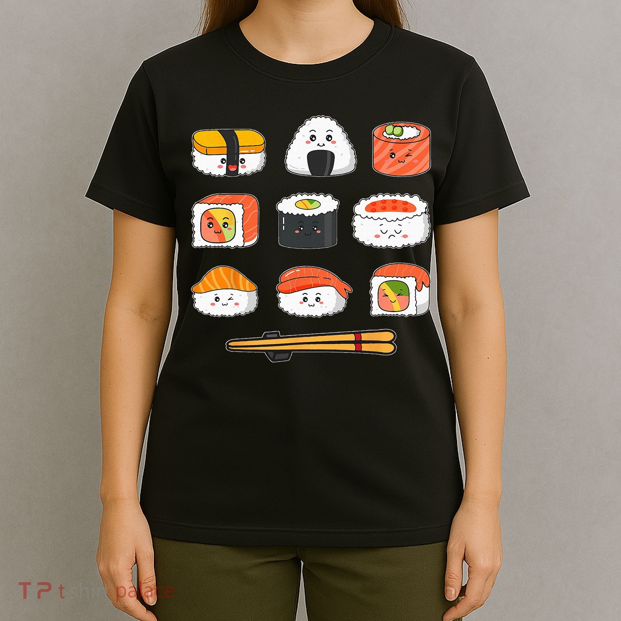 Happy Sushi Anime Kawaii Set Japanese Food Lover Otaku Manga T-Shirt