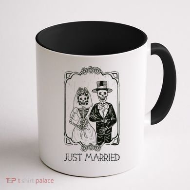 Halloween Skeletons Bride And Groom Just Married Funny Coffee Mug back