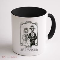 Halloween Skeletons Bride And Groom Just Married Funny Coffee Mug thumb 1