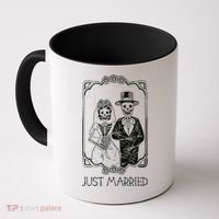Halloween Skeletons Bride And Groom Just Married Funny Coffee Mug thumb 0