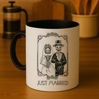 Halloween Skeletons Bride And Groom Just Married Funny Coffee Mug thumb 4