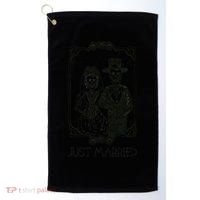 Halloween Skeletons Bride And Groom Just Married Funny Golf Towel thumb 0