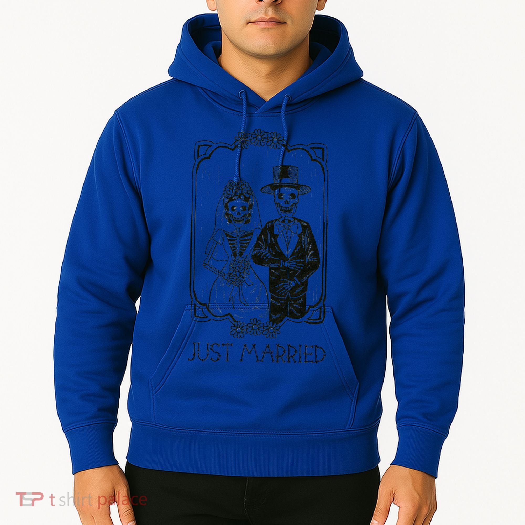 Halloween Skeletons Bride And Groom Just Married Funny Hoodie