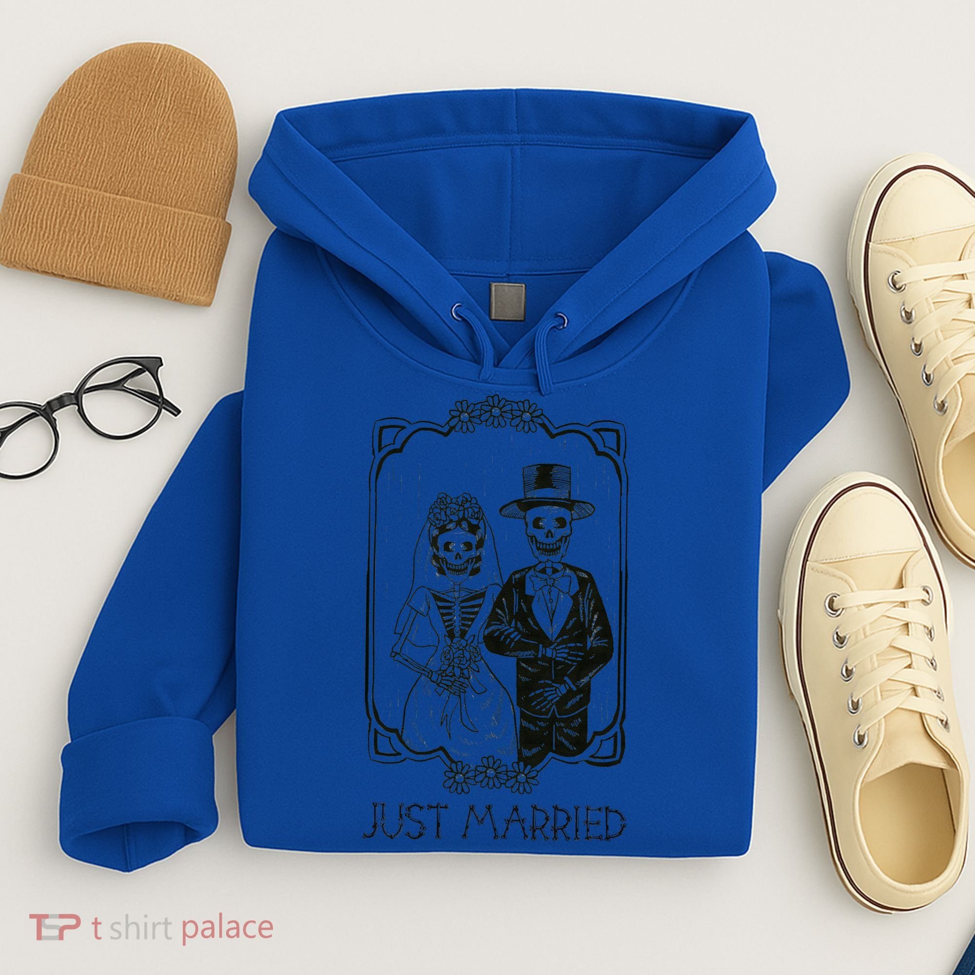 Halloween Skeletons Bride And Groom Just Married Funny Hoodie