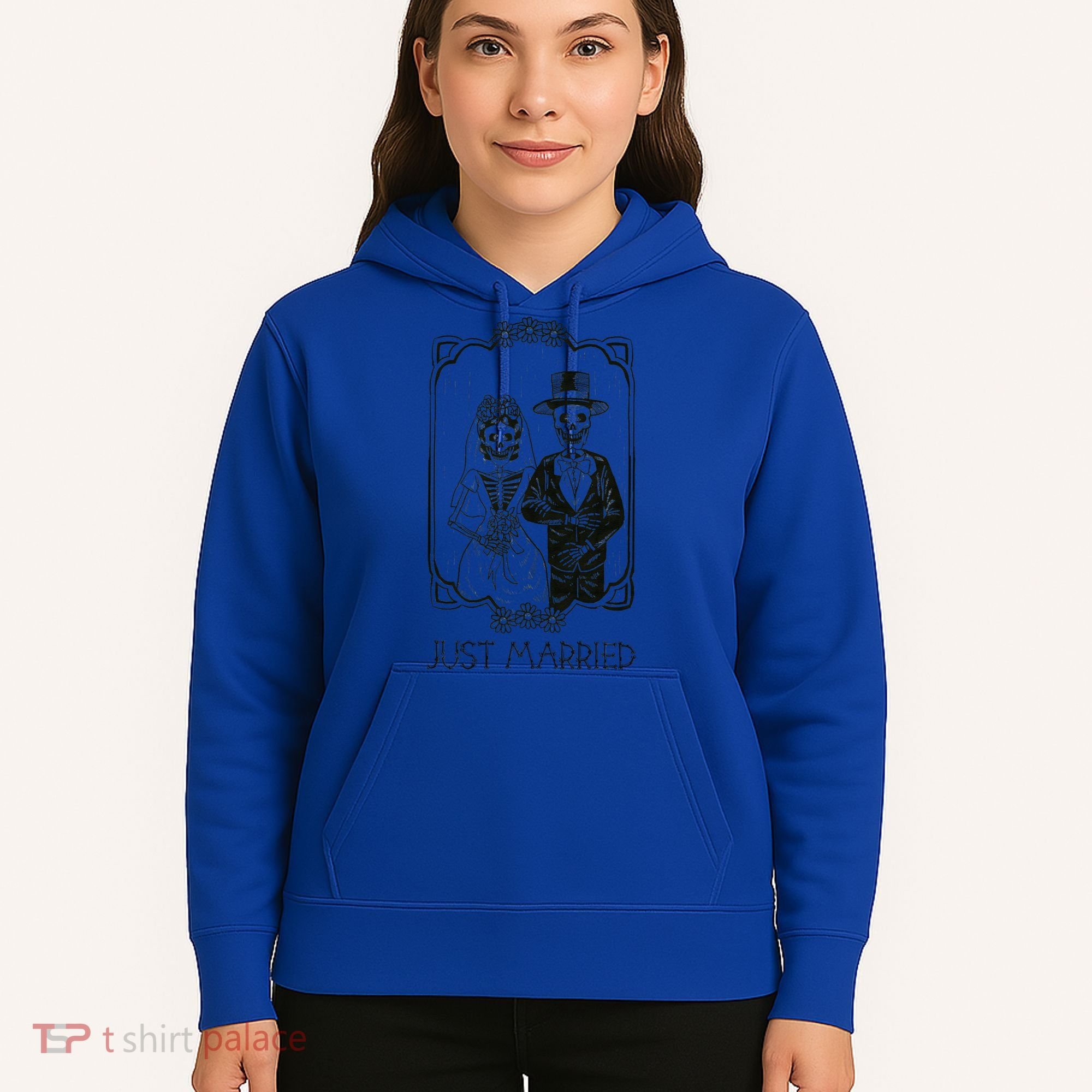 Halloween Skeletons Bride And Groom Just Married Funny Hoodie