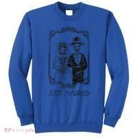 Halloween Skeletons Bride And Groom Just Married Funny Sweatshirt thumb 0