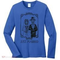 Halloween Skeletons Bride And Groom Just Married Funny Women's Long Sleeve Shirt thumb 0