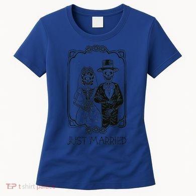 Halloween Skeletons Bride And Groom Just Married Funny Women's T-Shirt
