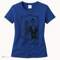 Halloween Skeletons Bride And Groom Just Married Funny Women's T-Shirt thumb 0