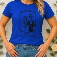 Halloween Skeletons Bride And Groom Just Married Funny Women's T-Shirt thumb 2