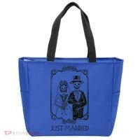 Halloween Skeletons Bride And Groom Just Married Funny Tote Bag thumb 0