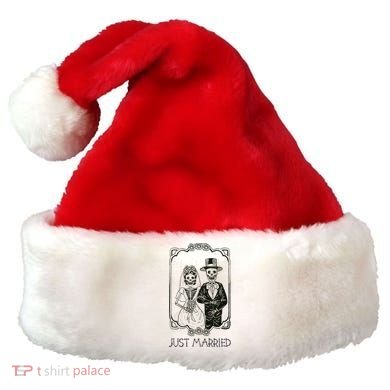 Halloween Skeletons Bride And Groom Just Married Funny Santa Hat