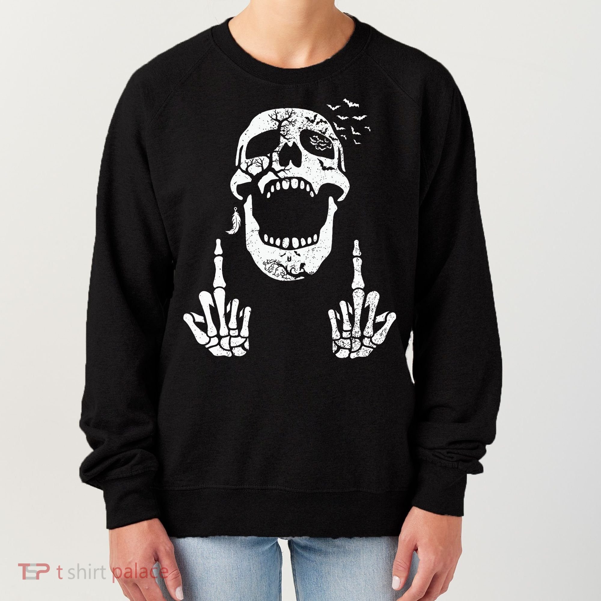 Halloween Skeleton Bones Middle Finger Skull Women's Sweatshirt