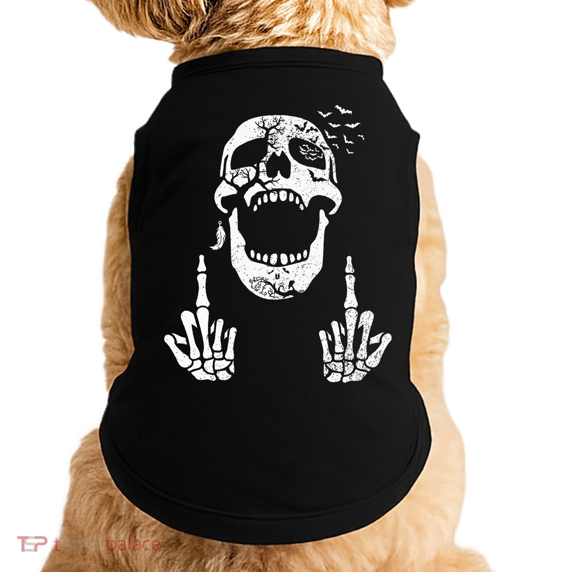 Halloween Skeleton Bones Middle Finger Skull Doggie Tank