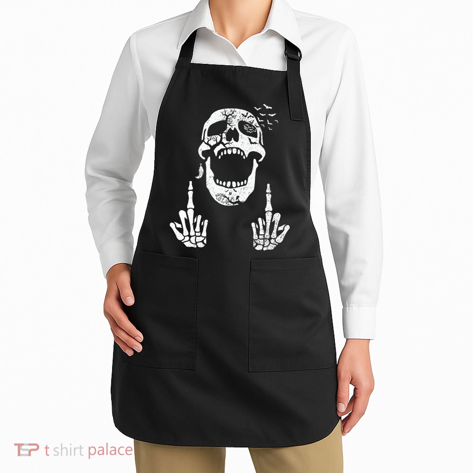 Halloween Skeleton Bones Middle Finger Skull Apron