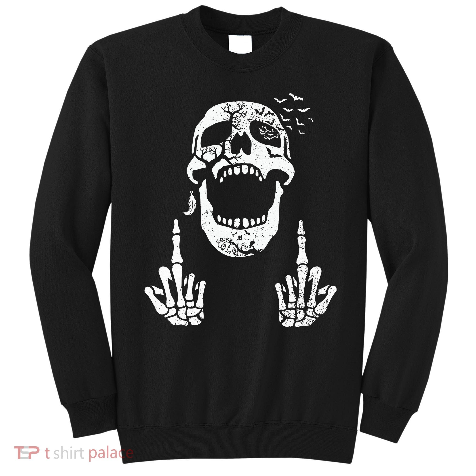 Halloween Skeleton Bones Middle Finger Skull Sweatshirt