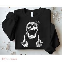 Halloween Skeleton Bones Middle Finger Skull Sweatshirt thumb 2