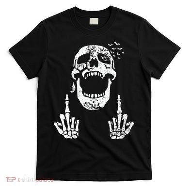 Halloween Skeleton Bones Middle Finger Skull T-Shirt