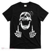 Halloween Skeleton Bones Middle Finger Skull T-Shirt thumb 0