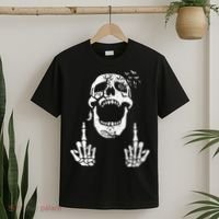 Halloween Skeleton Bones Middle Finger Skull T-Shirt thumb 2