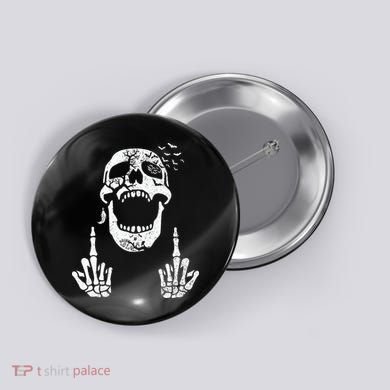Halloween Skeleton Bones Middle Finger Skull Button