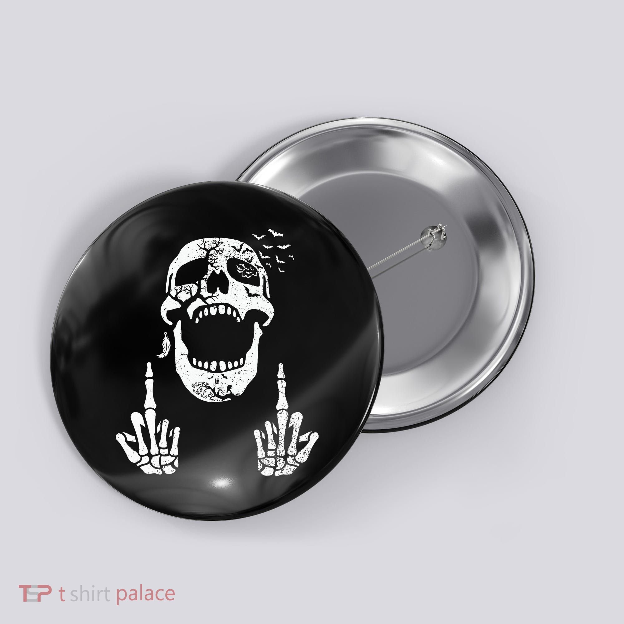 Halloween Skeleton Bones Middle Finger Skull Button
