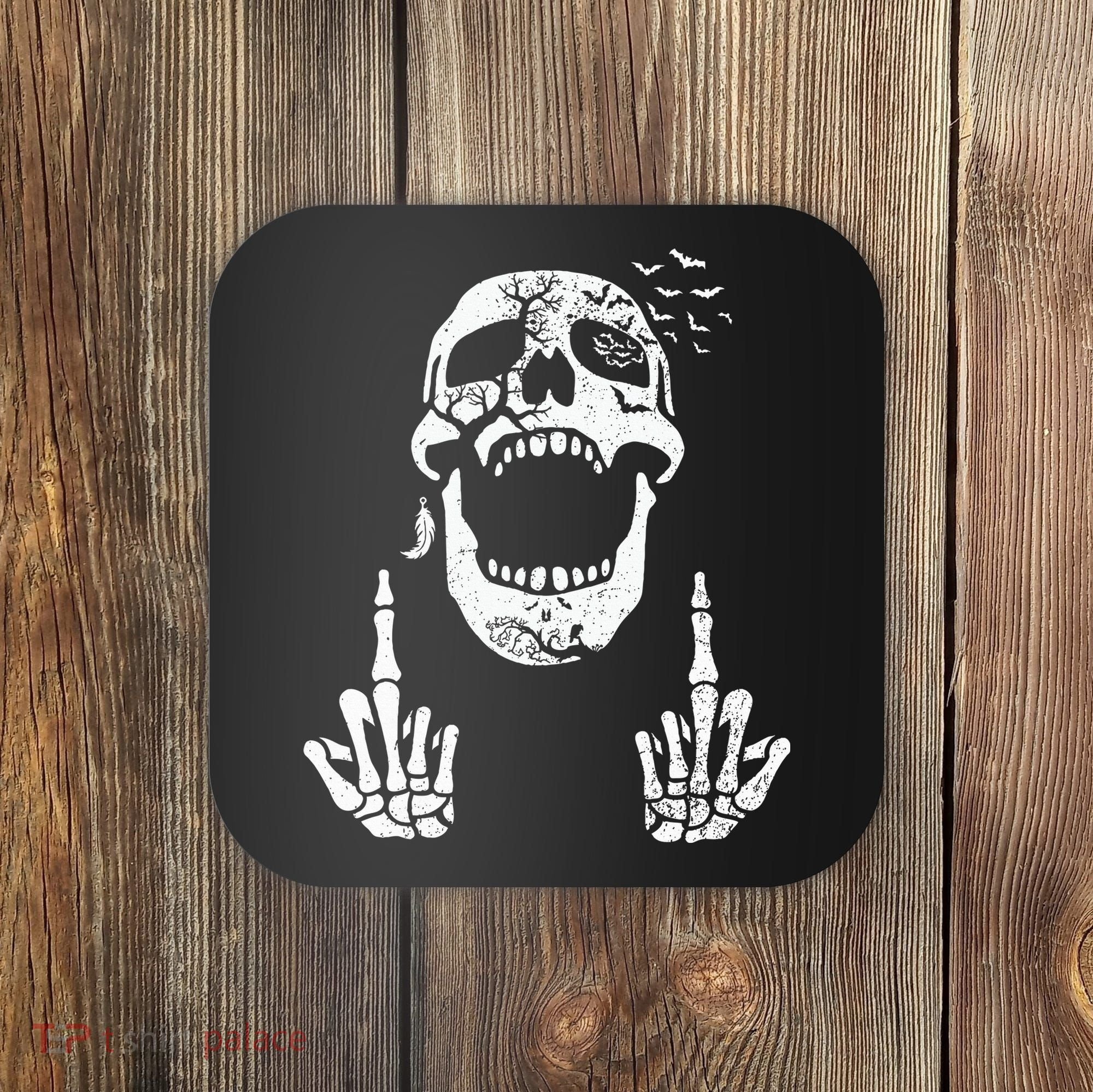 Halloween Skeleton Bones Middle Finger Skull Coaster