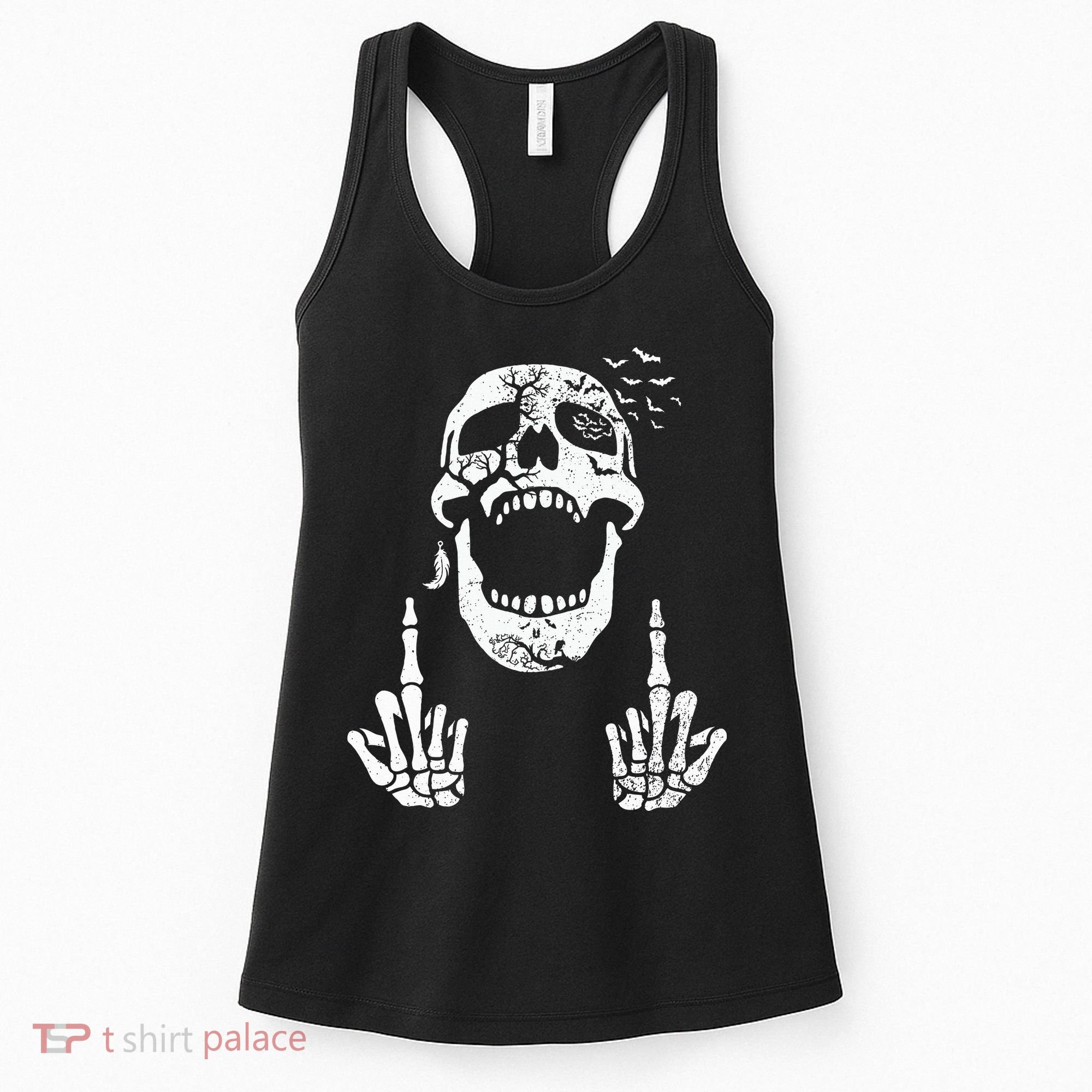 Halloween Skeleton Bones Middle Finger Skull Women's Tank Top
