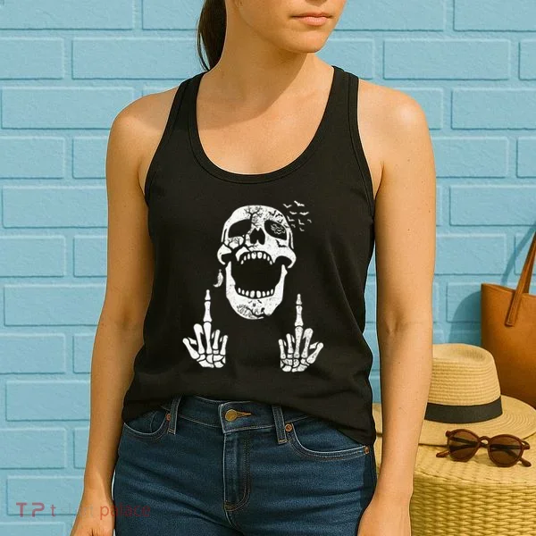 Halloween Skeleton Bones Middle Finger Skull Women's Tank Top