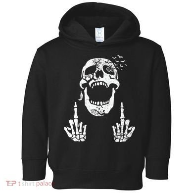Halloween Skeleton Bones Middle Finger Skull Toddler Hoodie